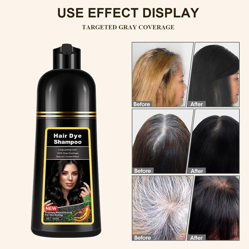 Natural Black Hair Dye Shampoo 3 IN 1 for 100% Gray Hair Coverage, Instant Herbal Ingredients Hair Color Shampoo for Women Men, Hair Dye Coloring in Minutes 500ml - Premium Health Care from Brand: QrBxa - Just $29.99! Shop now at Handbags Specialist Headquarter