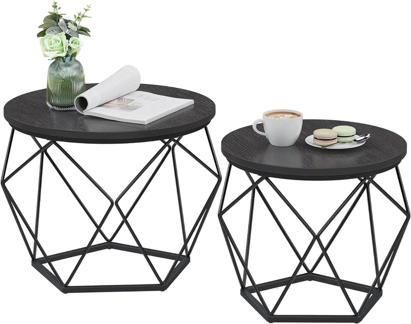 VASAGLE Small Coffee Table Set of 2, Round Coffee Table with Steel Frame, Side End Table for Living Room, Bedroom, Office, Rustic Brown and Black - Premium furniture from Visit the VASAGLE Store - Just $100.99! Shop now at Handbags Specialist Headquarter