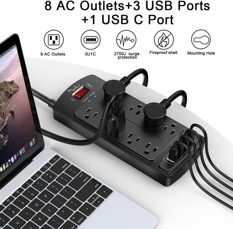 Surge Protector Power Strip - Nuetsa Flat Plug Extension Cord with 8 Outlets and 4 USB Ports, 6 Feet Power Cord (1625W/13A), 2700 Joules, ETL Listed, Black - Premium HOME DÉCOR from Visit the Nuetsa Store - Just $22.71! Shop now at Handbags Specialist Headquarter