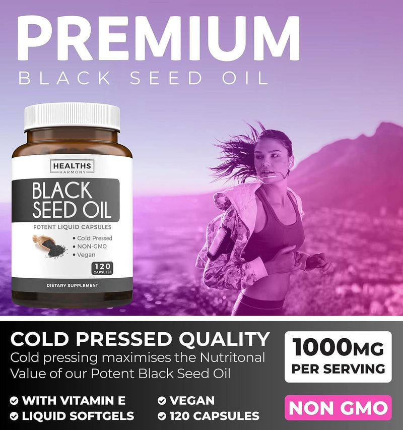 Black Seed Oil - 120 Softgel Capsules Skin Health (Non-GMO & Vegan) Premium Cold-Pressed Nigella Sativa Producing Pure Black Cumin Seed Oil with Vitamin E - 500mg Each, 1000mg Per 2 Capsule Serving - Premium Oil from Visit the Healths Harmony Store - Just $28.75! Shop now at Handbags Specialist Headquarter