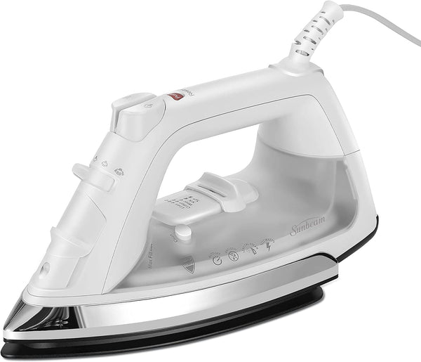 Sunbeam Classic Steam Iron, 1200 Watt, Mid-size Anti-Drip Nonstick Soleplate, Horizontal or Vertical Shot of Steam with 8' 360-Degree Swivel Cord and 3-Way Auto Shut-Off, White - Premium Steam Iron from Visit the Sunbeam Store - Just $41.99! Shop now at Handbags Specialist Headquarter