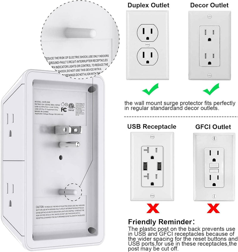 Surge Protector USB Outlet Extender - POWRUI Multi Plug with 6 Outlet Splitter and 3 USB Charging Ports and Night Light,3-Sided Power Strip with Adapter Spaced Outlets - White,ETL - Premium HOME DÉCOR from Visit the POWRUI Store - Just $17.48! Shop now at Handbags Specialist Headquarter