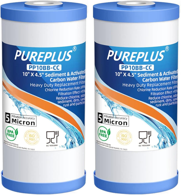 PUREPLUS 5 Micron 10" x 4.5" Whole House Sediment and Carbon Water Filter Replacement Cartridge for GE FXHTC, GXWH40L, GXWH35F, GNWH38S, Culligan RFC-BBSA, WRC25HD, PP10BB-CC, Pentek RFC-BB, 2Pack - Premium alkaline water Filter from Visit the PUREPLUS Store - Just $44.98! Shop now at Handbags Specialist Headquarter