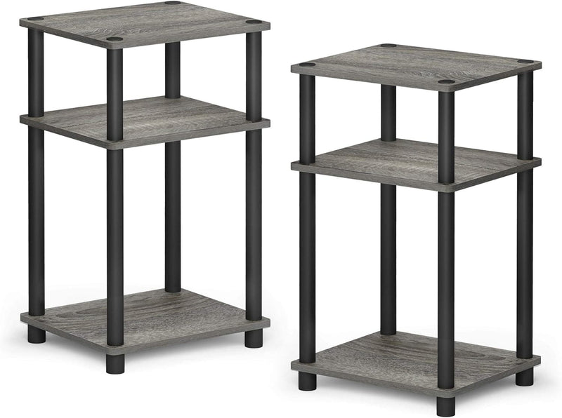 Furinno Just 3-Tier Turn-N-Tube End Table / Side Table / Night Stand / Bedside Table with Plastic Poles, 1-Pack, French Oak Grey/Black - Premium furniture from Visit the Furinno Store - Just $32.99! Shop now at Handbags Specialist Headquarter
