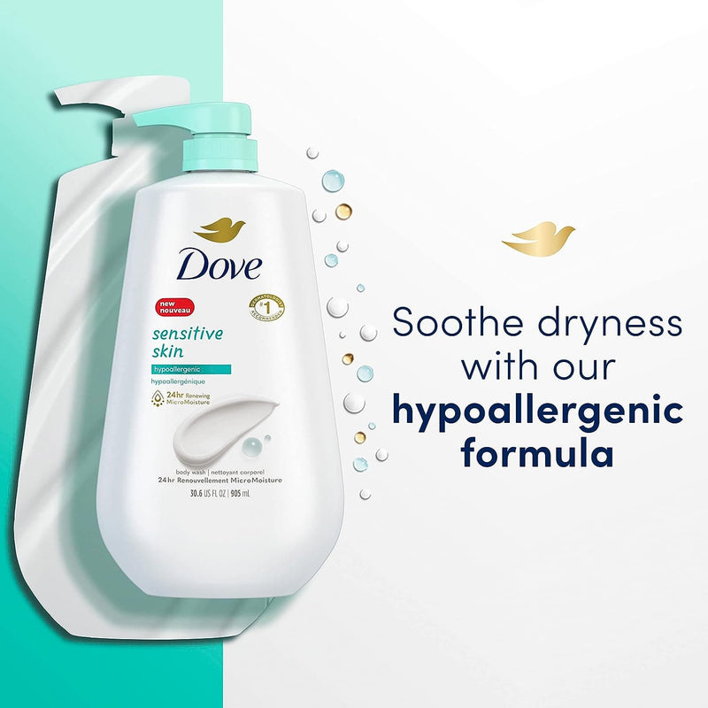 Dove Body Wash with Pump Sensitive Skin 3 Count Hypoallergenic, Paraben-Free, Sulfate-Free, Cruelty-Free, Moisturizing Skin Cleanser Effectively Washes Away Bacteria While Nourishing Skin 30.6 oz - Premium Bathroom from Visit the Dove Store - Just $19.97! Shop now at Handbags Specialist Headquarter