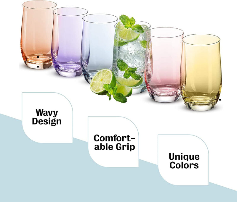 Colorful Drinking Glasses [Set of 6 | 14 Ounces]Colored Glass Cups with Heavy Weighted Base, Multi-Colored Glasses, Drinking Cups, Beer Glasses, Highball Glasses, Glass Tumbler, Cocktail Mixing Glass - Premium bar accessories from Brand: BENETI - Just $33.98! Shop now at Handbags Specialist Headquarter