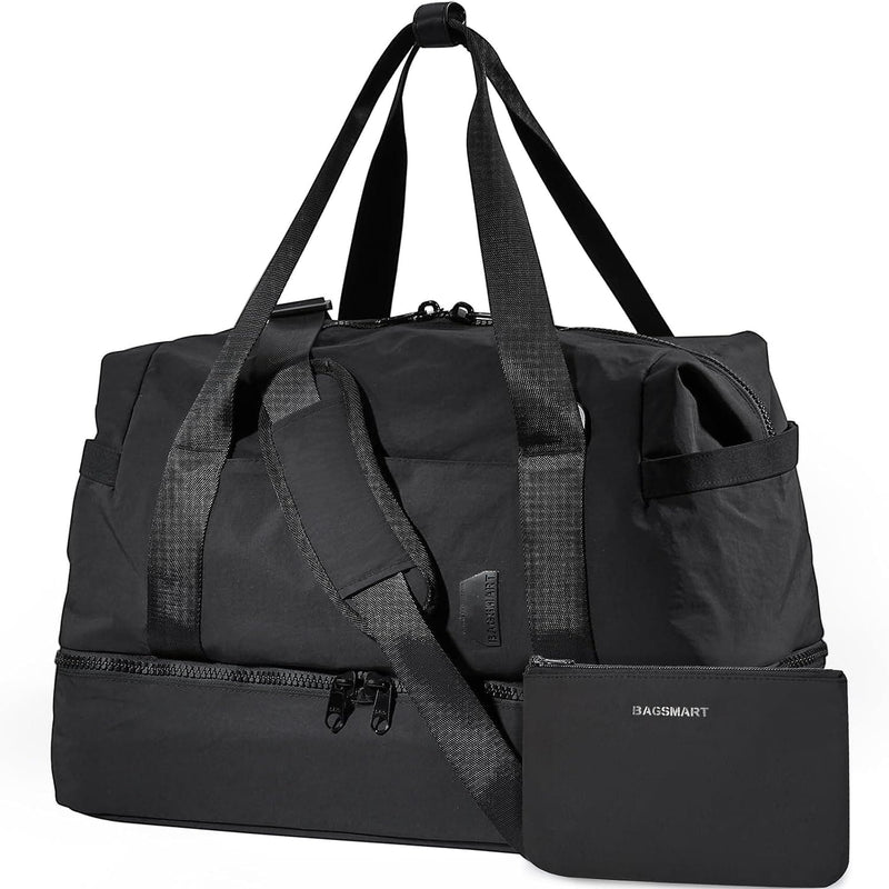 Weekender Bags for Women, BAGSMART Travel Duffel Bags with Shoe Compartment,Personal Item Travel Bag for Airlines, Carry on Overnight Tote Bag with Toiletry Bag, Black, Black-M-2PCS - Premium Travel Duffels from Visit the BAGSMART Store - Just $61.99! Shop now at Handbags Specialist Headquarter
