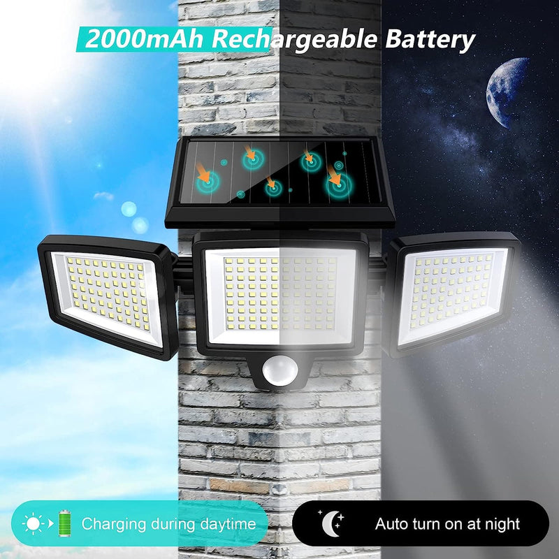 Tuffenough Solar Outdoor Lights 2500LM 210 LED Security Lights with Remote Control,3 Heads Motion Sensor Lights, IP65 Waterproof,270° Wide Angle Flood Wall Lights with 3 Modes(2 Packs) - Premium Light from Visit the Tuffenough Store - Just $38.38! Shop now at Handbags Specialist Headquarter
