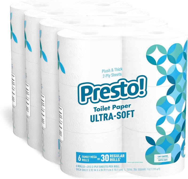Presto! 2-Ply Toilet Paper, Ultra-Soft, Unscented, 24 Rolls (4 Packs of 6), Equivalent to 120 regular rolls - Premium Toilet Paper from Visit the Presto! Store - Just $30.99! Shop now at Handbags Specialist Headquarter