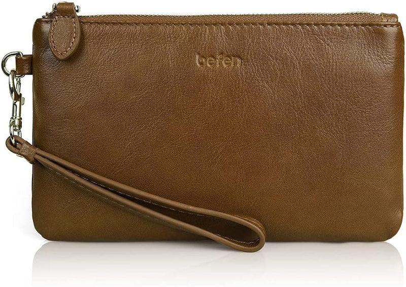 befen Women's Genuine Italian Leather Wristlet Clutch Wallet Purse, Gold Zipper - Premium Wristlets from Visit the befen Store - Just $39.99! Shop now at Handbags Specialist Headquarter