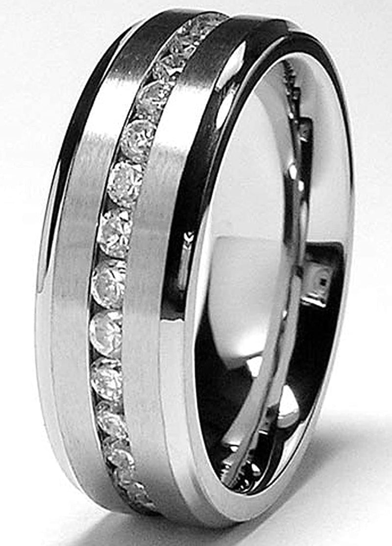 Metal Masters Co. 7MM Men's Eternity Titanium Ring Wedding Band with Cubic Zirconia CZ sizes 5 to 13 - Premium Titanium Rings from Visit the Metal Masters Co. Store - Just $26.99! Shop now at Handbags Specialist Headquarter