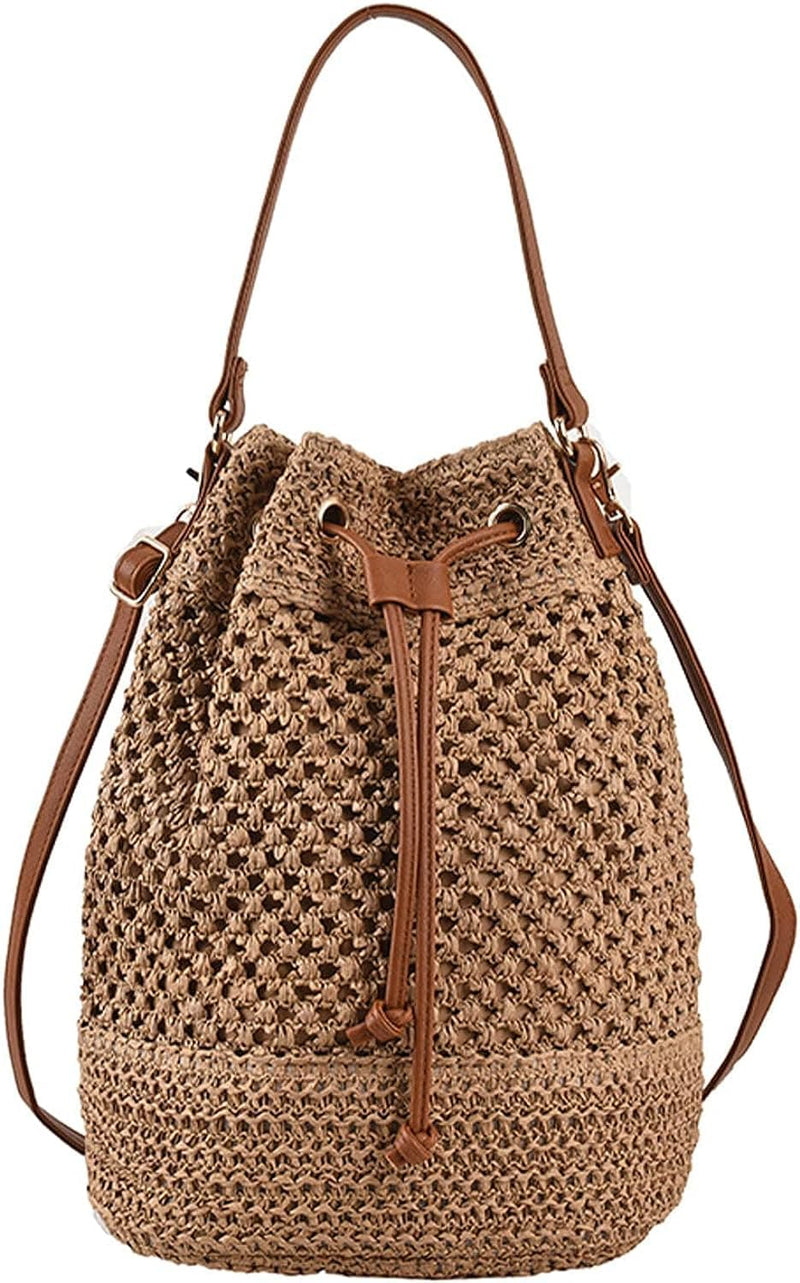 OWGSEE Straw Bucket Bag for Women, Summer Woven Beach Bag Drawstring Hobo Bucket Purses Handbag for Vacation - Premium Handbags from Brand: OWGSEE - Just $14.99! Shop now at Handbags Specialist Headquarter
