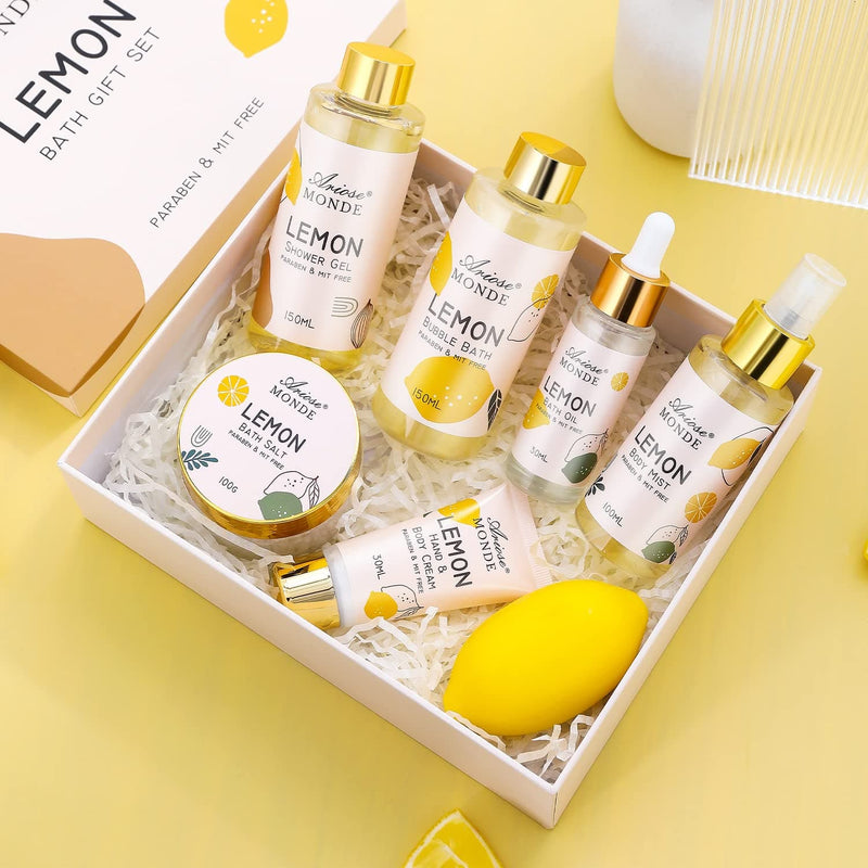 Birthday Gifts Set for Women, Bath Spa Gift Box Set with Shower Gel, Bubble Bath, Body Cream, Bath Soap, Bath Salt, Essential Oil, Bath and Body Gift Box for Women Lemon Scent - Premium Bath & Shower Sets from Visit the ArioseMonde Store - Just $31.99! Shop now at Handbags Specialist Headquarter