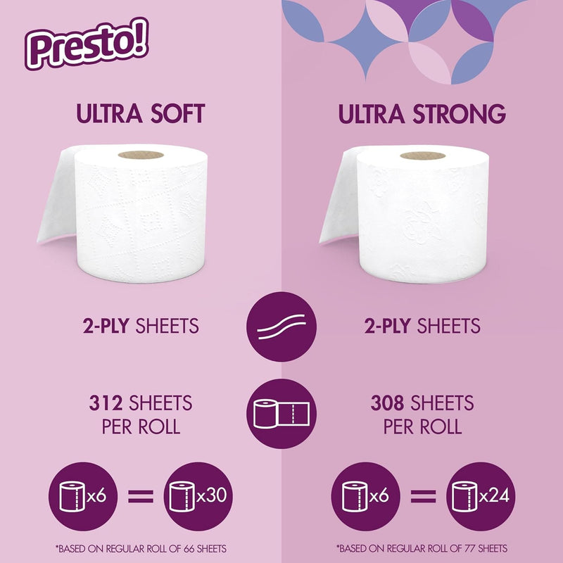 308-Sheet Mega Roll 2-Ply Toilet Paper, Ultra-Strong, 24 Rolls (4 Packs of 6), Equivalent to 96 Regular Rolls, White - Premium Toilet Paper from Visit the Presto! Store - Just $49.99! Shop now at Handbags Specialist Headquarter