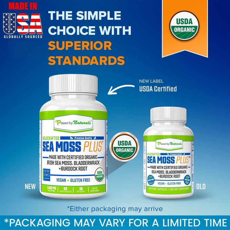 Power By Naturals Sea Moss Plus - Certified Organic Wildcrafted Irish Seamoss, Bladderwrack & Burdock Root - Supplement for Immunity, Thyroid Support, Gut Health, Gluten-Free, 60Ct (Pack of 1) - Premium Health Care from Visit the Power By Naturals Store - Just $33.26! Shop now at Handbags Specialist Headquarter