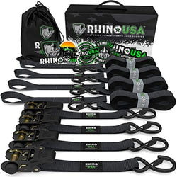 Rhino USA Ratchet Tie Down Straps (4PK) - 1,823lb Guaranteed Max Break Strength, Includes (4) Premium 1" x 15' Rachet Tie Downs with Padded Handles. Best for Moving, Securing Cargo (Black 4-Pack) - Premium  from Visit the Rhino USA Store - Just $62.99! Shop now at Handbags Specialist Headquarter