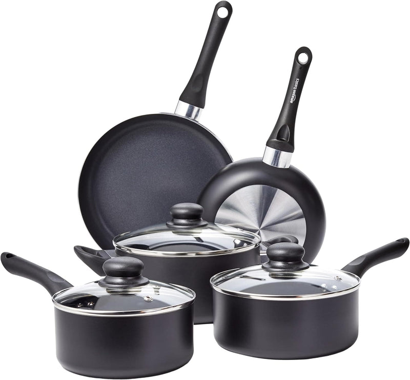 Basics Non-Stick Cookware 8-Piece Set, Pots and Pans, Black - Premium Cookware from Visit the Amazon Basics Store - Just $64.99! Shop now at 