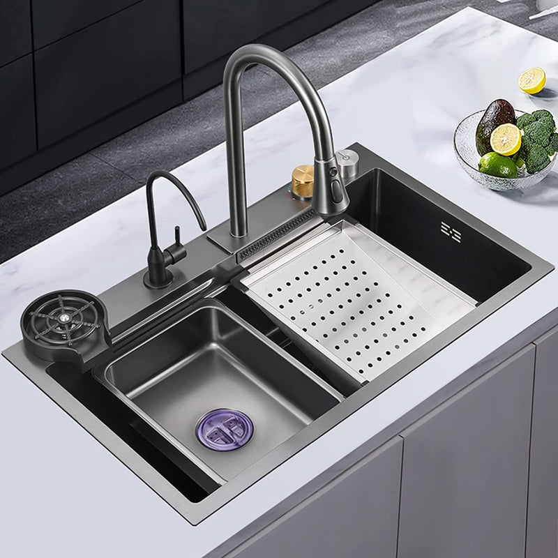 Kitchen Sink,New Stainless Steel Waterfall Sink,Bar Sink, 304 Stainless Steel Sink, with Cup Washer Sinks, Drop-in Or Undermount Installation (Color : Black-Grey, Size : 80x45x20cm) - Premium Stainless Steel Waterfall Sink,Bar Sink, from Brand: PetterShop - Just $149.99! Shop now at Handbags Specialist Headquarter