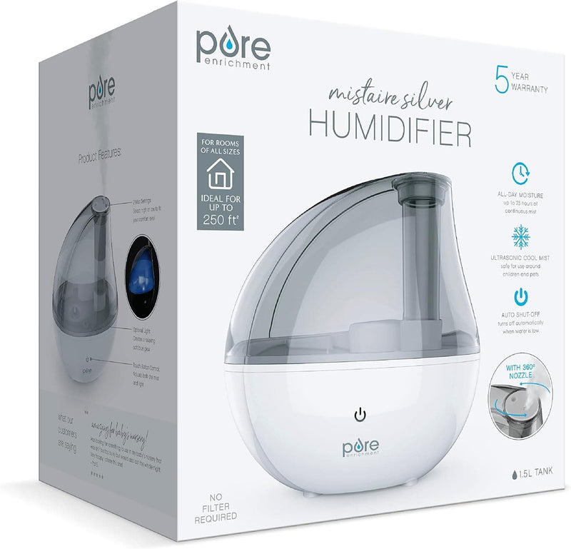 Pure Enrichment® MistAire™ Silver Ultrasonic Cool Mist Humidifier for Bedroom, Office, Nursery & Indoor Plants - Lasts Up to 25 Hours, Whisper-Quiet Operation, Optional Night Light, & Auto Shut-Off - Premium Health Care from Visit the Pure Enrichment Store - Just $62.38! Shop now at Handbags Specialist Headquarter
