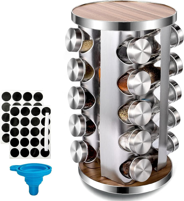 Rotating Spice Rack with Free 20 Seasoning Jars - Premium Kitchen Helpers from Visit the CLCYICEN Store - Just $59.99! Shop now at Handbags Specialist Headquarter
