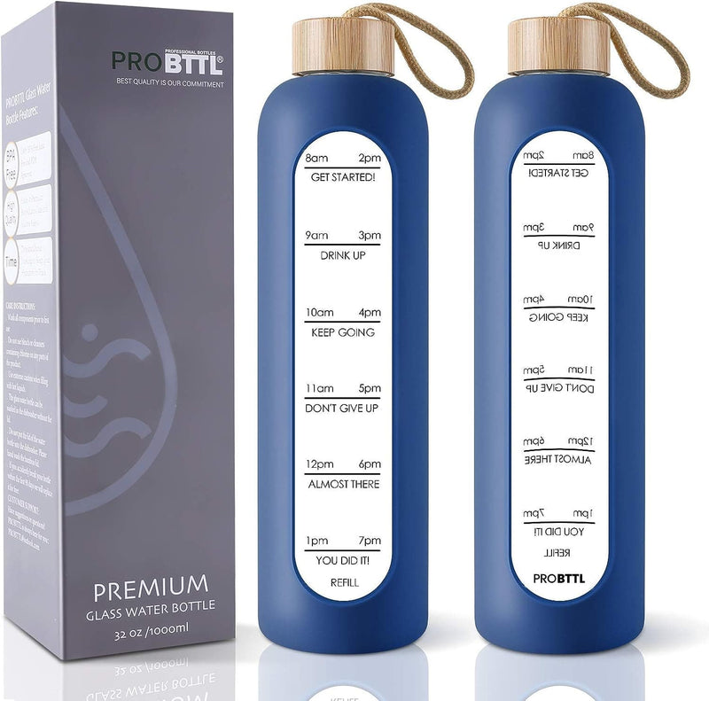 PROBTTL 32 Oz Borosilicate Glass Water Bottle with Time Marker Reminder Quotes, Leak Proof Reusable BPA Free Motivational Water Bottles with Silicone Sleeve and Bamboo Lid - Premium Glass Water Bottles from Visit the PROBTTL Store - Just $26.99! Shop now at Handbags Specialist Headquarter