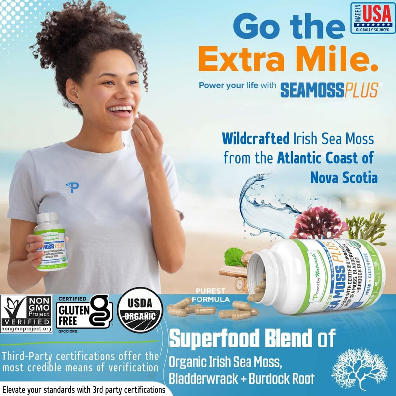 Power By Naturals Sea Moss Plus - Certified Organic Wildcrafted Irish Seamoss, Bladderwrack & Burdock Root - Supplement for Immunity, Thyroid Support, Gut Health, Gluten-Free, 60Ct (Pack of 1) - Premium Health Care from Visit the Power By Naturals Store - Just $33.26! Shop now at Handbags Specialist Headquarter