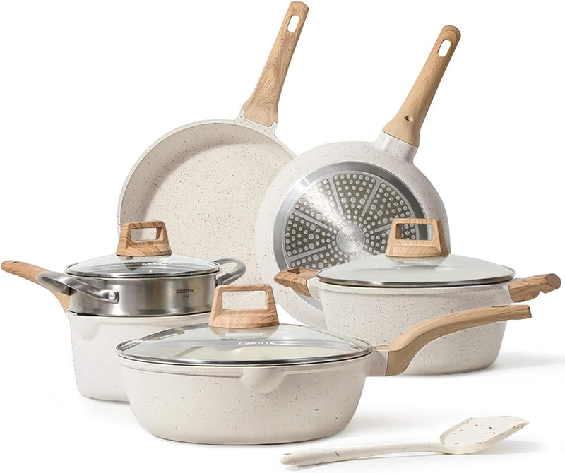 CAROTE 21Pcs Pots and Pans Set, Nonstick Cookware Sets, White Granite Induction Cookware Non Stick Cooking Set w/Frying Pans & Saucepans(PFOS, PFOA Free) - Premium Cookware from Visit the CAROTE Store - Just $111.99! Shop now at 