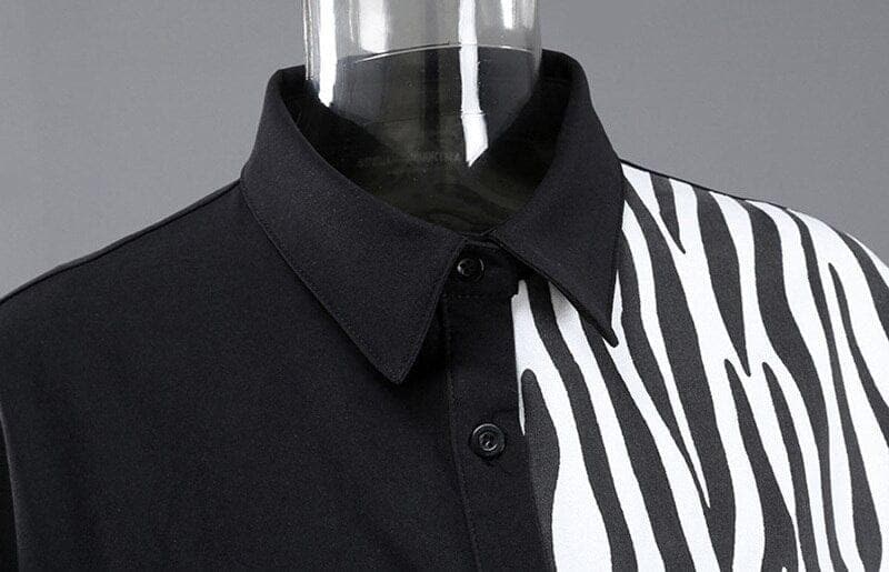 Women Zebra Pattern Big Size Black Blouse New Lapel Long Sleeve Loose Fit Shirt - Premium Women's T Shirt from eprolo - Just $36.97! Shop now at Handbags Specialist Headquarter