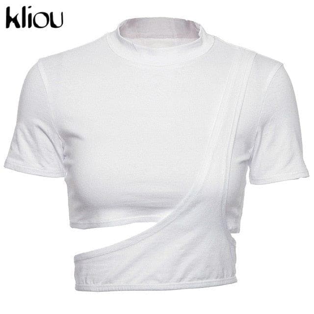 O-Neck Short Sleeve T-Shirt Tees Tops Women Strip Hollow Out Short Casual Tees Crop Tops - Premium Women's T Shirt from eprolo - Just $19.60! Shop now at Handbags Specialist Headquarter