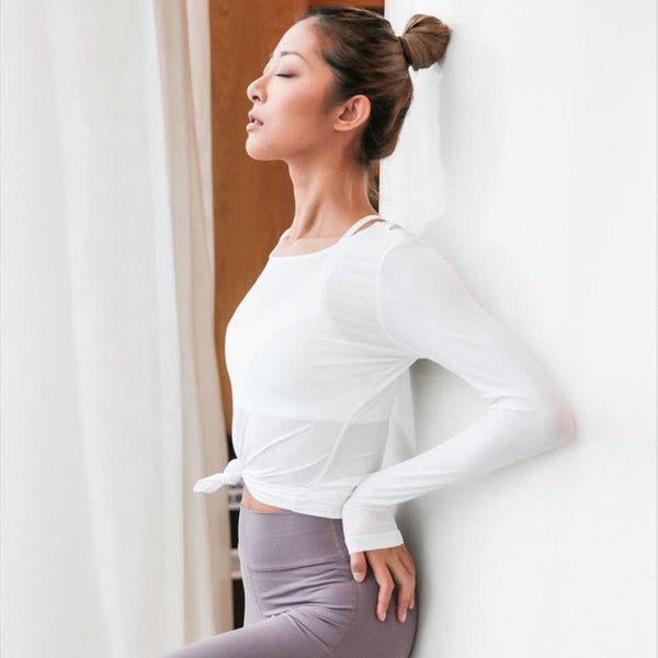 Female Fitness T-shirt Backless Cross Yoga Shirts Breathable Long Sleeve Sports Top Shirt Gym Workout Clothes for Women - Premium Women's T Shirt from eprolo - Just $17.80! Shop now at Handbags Specialist Headquarter