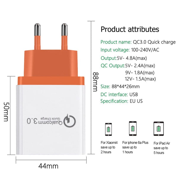 18 W USB-Schnellladung 3.0 5 V 3 A für Iphone 7 8 EU-US-Stecker Handy-Schnellladegerät