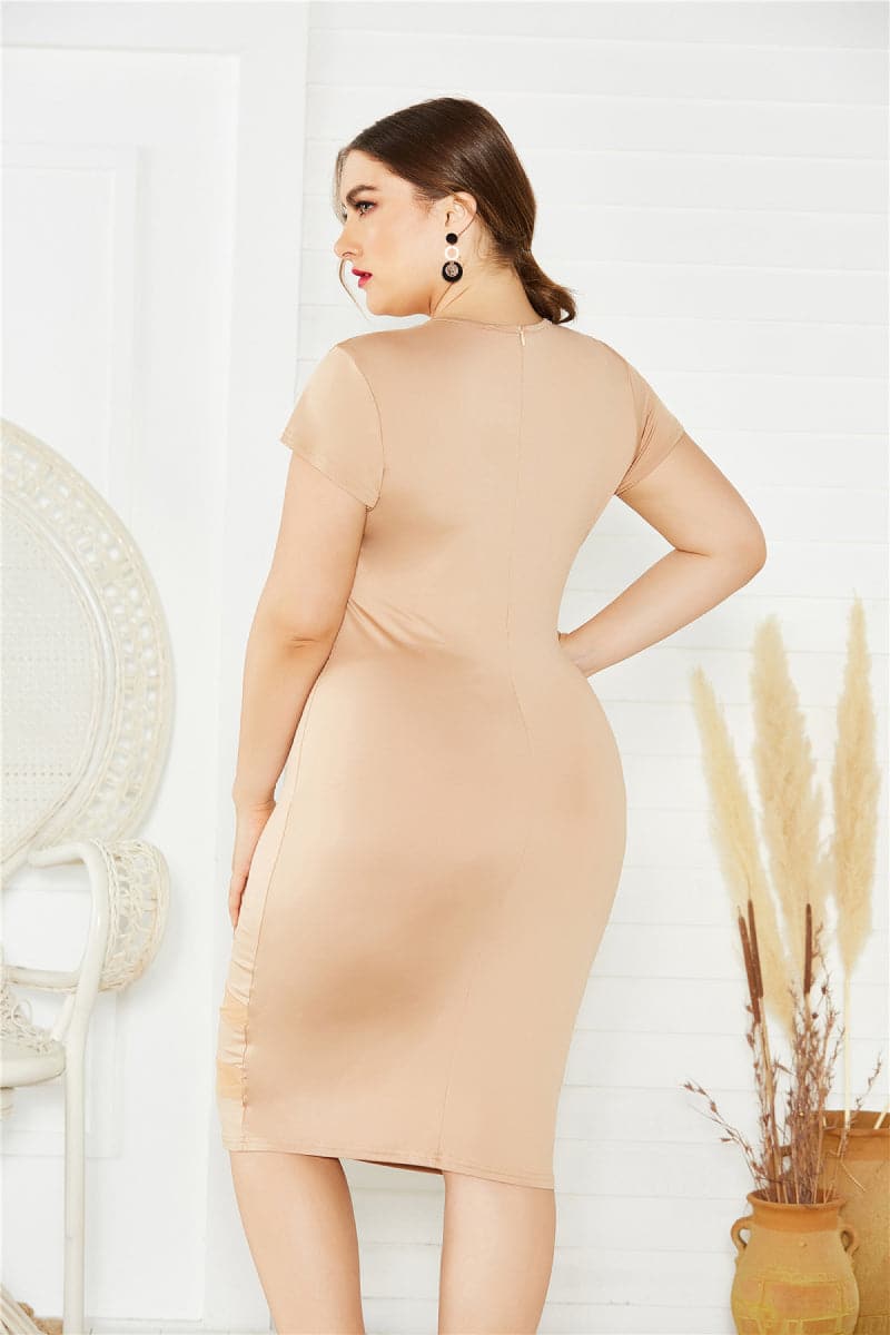 Plus Size Mesh Detail Midi Dress - Premium Dresses from Trendsi - Just $19! Shop now at Handbags Specialist Headquarter