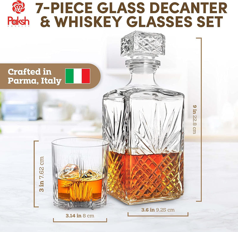 Paksh Novelty 7-Piece Italian Crafted Glass Decanter & Whisky Glasses Set, Elegant Whiskey Decanter with Ornate Stopper and 6 Exquisite Cocktail Glasses - Premium bar accessories from Visit the Paksh Novelty Store - Just $21.99! Shop now at Handbags Specialist Headquarter