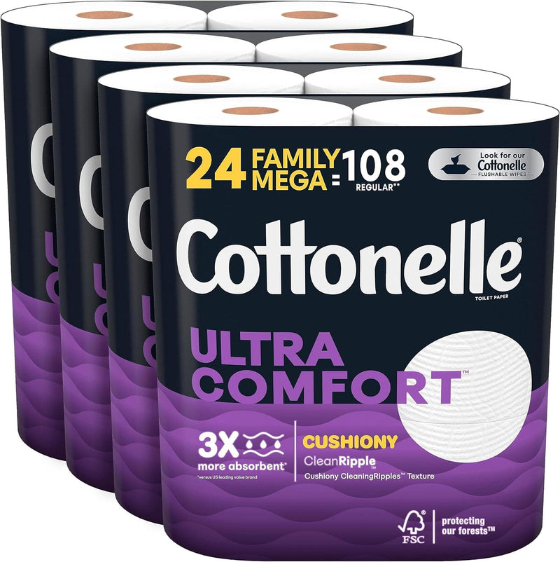 Cottonelle Ultra Comfort Toilet Paper with Cushiony CleaningRipples Texture, 24 Family Mega Rolls (24 Family Mega Rolls = 108 Regular Rolls) (4 Packs of 6), 325 Sheets per Roll, Packaging May Vary - Premium Toilet Paper from Visit the Cottonelle Store - Just $48.99! Shop now at Handbags Specialist Headquarter