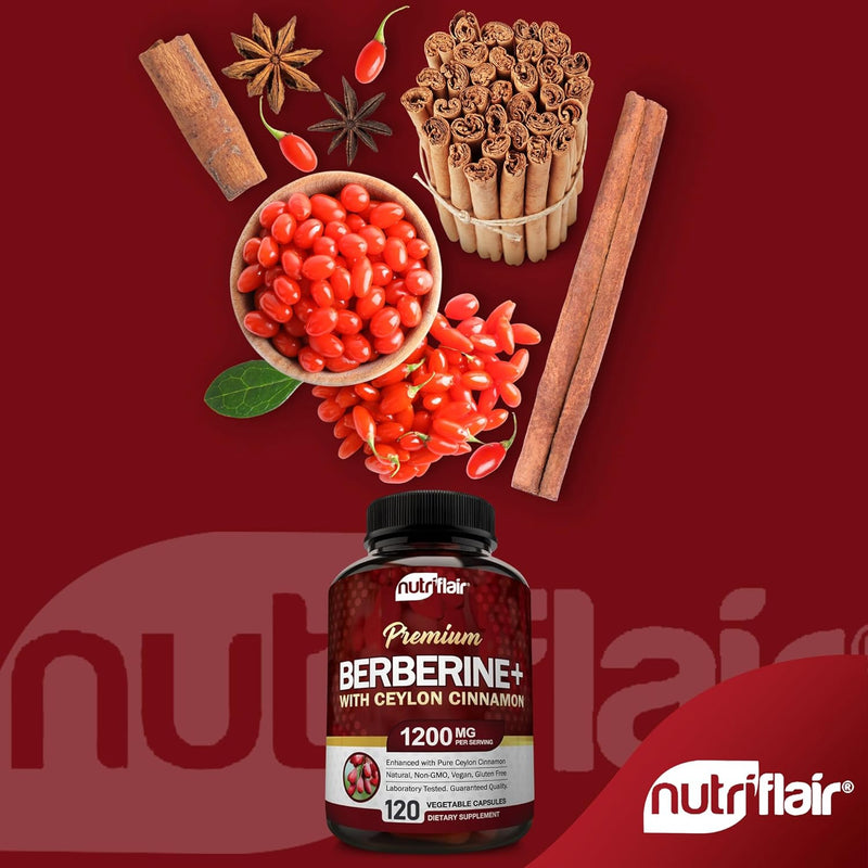 NutriFlair Premium Berberine HCL 1200mg, 120 Capsules - Plus Pure True Ceylon Cinnamon, Berberine HCI Root Supplements Pills - Immune System, Healthy Weight Management - Premium Health Care from Visit the NutriFlair Store - Just $39.99! Shop now at Handbags Specialist Headquarter