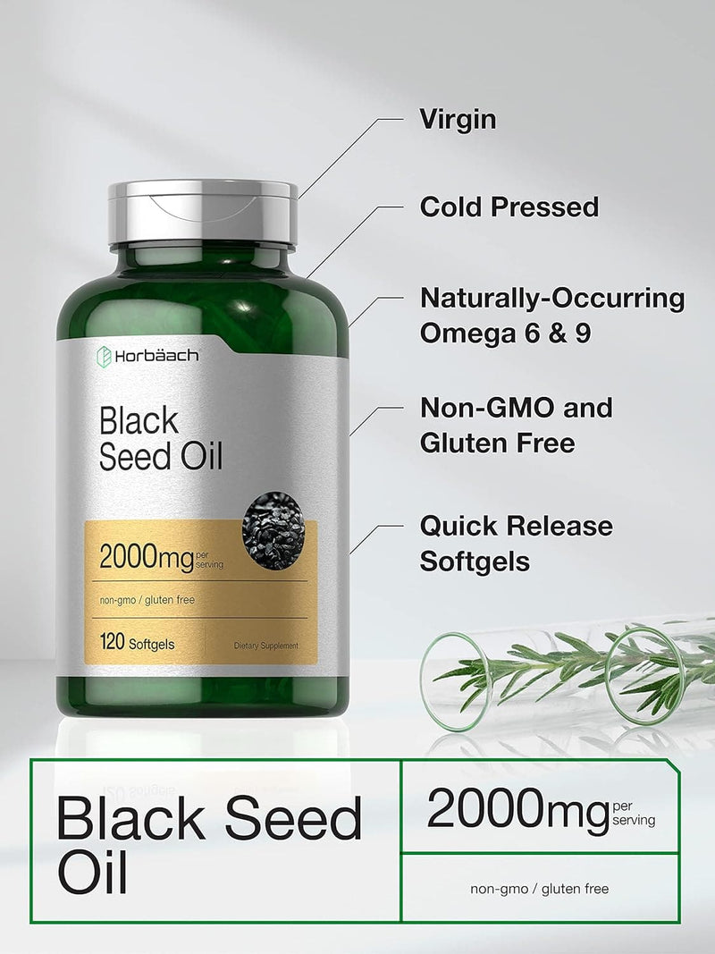 Black Seed Oil 2000mg | 120 Softgel Capsules | Cold Pressed Nigella Sativa Pills | Non-GMO, Gluten Free Supplement | by Horbaach - Premium Oil from Visit the Horbäach Store - Just $24.78! Shop now at Handbags Specialist Headquarter