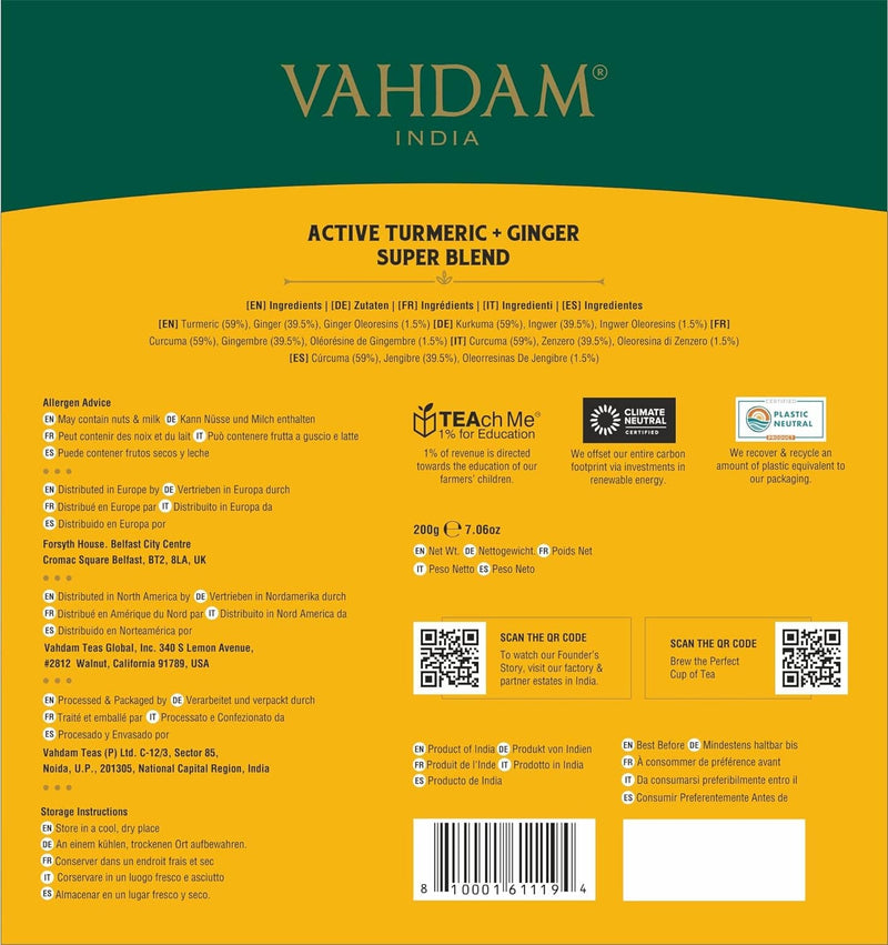 VAHDAM, Turmeric Ginger Herbal Tea Bags (100 Pyramid Tea Bags) Caffeine Free, Non GMO, Gluten Free | 100% Pure Herbal Blend - Savory & Spicy | Whole Loose Leaf Tea Bags - Premium Health Care from Visit the VAHDAM Store - Just $23.99! Shop now at Handbags Specialist Headquarter