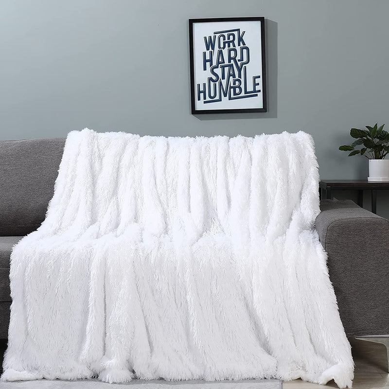 Decorative Extra Soft Faux Fur Throw Blanket 50" x 60",Solid Reversible Fuzzy Lightweight Long Hair Shaggy Blanket,Fluffy Cozy Plush Fleece Comfy Microfiber Fur Blanket for Couch Sofa Bed,Pure White - Premium BLANKETS AND BEDDING from Visit the Tuddrom Store - Just $28.99! Shop now at Handbags Specialist Headquarter