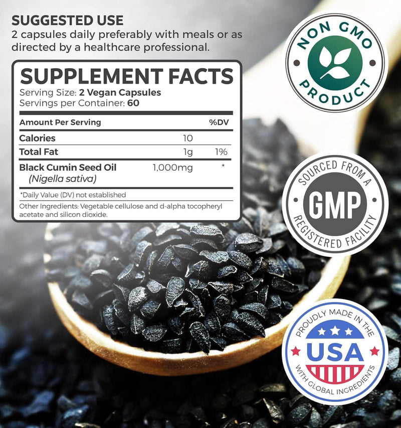 Black Seed Oil - 120 Softgel Capsules Skin Health (Non-GMO & Vegan) Premium Cold-Pressed Nigella Sativa Producing Pure Black Cumin Seed Oil with Vitamin E - 500mg Each, 1000mg Per 2 Capsule Serving - Premium Oil from Visit the Healths Harmony Store - Just $28.75! Shop now at Handbags Specialist Headquarter