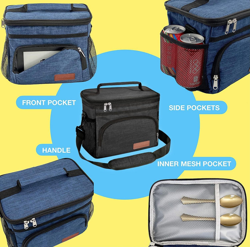ExtraCharm Insulated Lunch Bag for Women/Men - Reusable Lunch Box for Office Picnic Hiking Beach - Leakproof Cooler Tote Bag Organizer with Adjustable Shoulder Strap for Adults - Black - Premium Bags from Brand: ExtraCharm - Just $25.99! Shop now at Handbags Specialist Headquarter