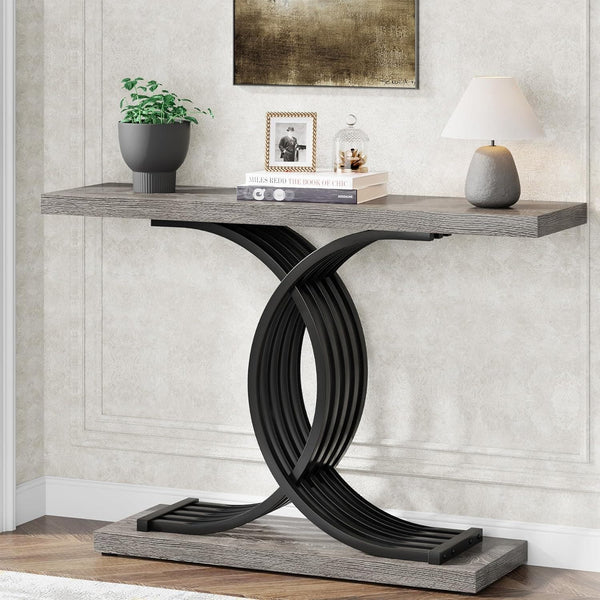 Tribesigns Console Tables for Entryway, Modern Farmhouse 39-inch Entryway Table with Geometric Base, Wooden & Metal Hallway Table/Narrow Sofa Table/Accent Table for Entrance, Living Room (Brown) - Premium furniture from Visit the Tribesigns Store - Just $229.99! Shop now at Handbags Specialist Headquarter