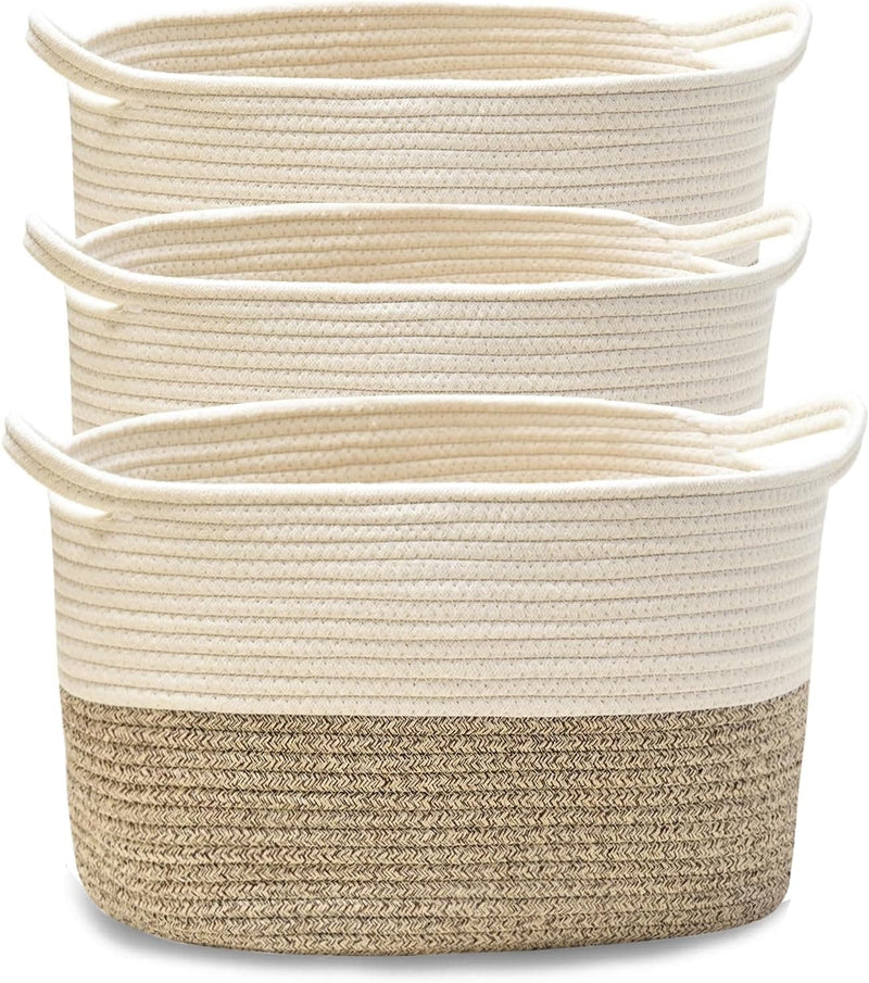 JIA QAQ Square Cotton Rope Samll Baskets With Handles for Nursery, Toys, Household, Handcrafted Woven Gift Baskets for Storage and Organization,13.5x11x9.5inch (white-grey) - Premium DECOR from Brand: JiA QAQ - Just $19.99! Shop now at Handbags Specialist Headquarter