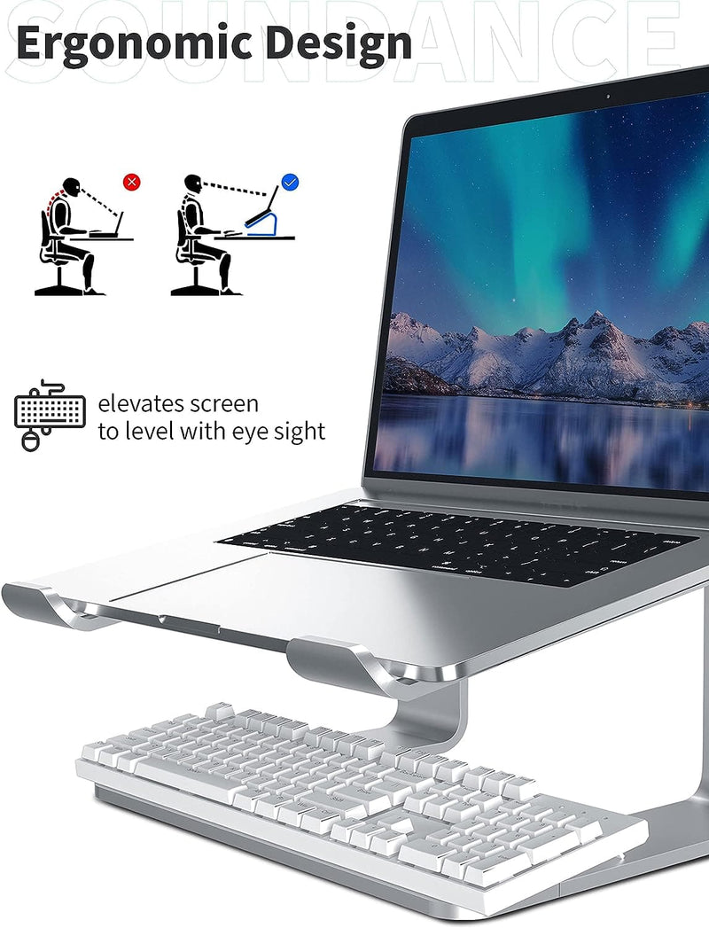 SOUNDANCE Laptop Stand, Aluminum Computer Riser, Ergonomic Laptops Elevator for Desk, Metal Holder Compatible with 10 to 15.6 Inches Notebook Computer, Silver - Premium Climate Pledge Friendly: Computers from Visit the SOUNDANCE Store - Just $52.99! Shop now at Handbags Specialist Headquarter