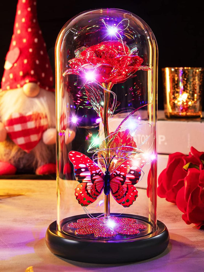 Pusuny Rose in Glass Dome with Butterfly and Heart Crystals, LED Light-Up, 3" Extra-Large, Colorful - Premium Artificial Plants & Flowers from Visit the Pusuny Store - Just $31.99! Shop now at Handbags Specialist Headquarter