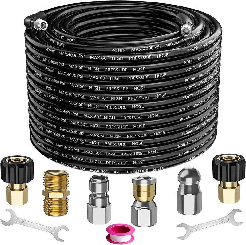 Sewer Jetter Kit for Pressure Washer 50 ft, Hydro Drain Jetter Cleaner Hose with 1/4 Female NPT, Button Nose, Rotating Sewer Jet Nozzle and Pressure Washer Adapter, 4000 PSI Drain Cleaner Hose - Premium Lawn & Garden from Visit the POHIR Store - Just $42.99! Shop now at Handbags Specialist Headquarter