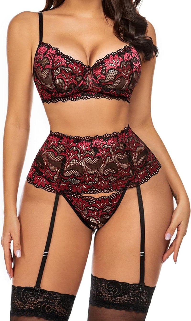 Avidlove Women Lingerie Set High Waisted Underwire Lingerie With Garter Belt Lace Babydoll - Premium Everyday Bras from Visit the Avidlove Store - Just $20.78! Shop now at Handbags Specialist Headquarter