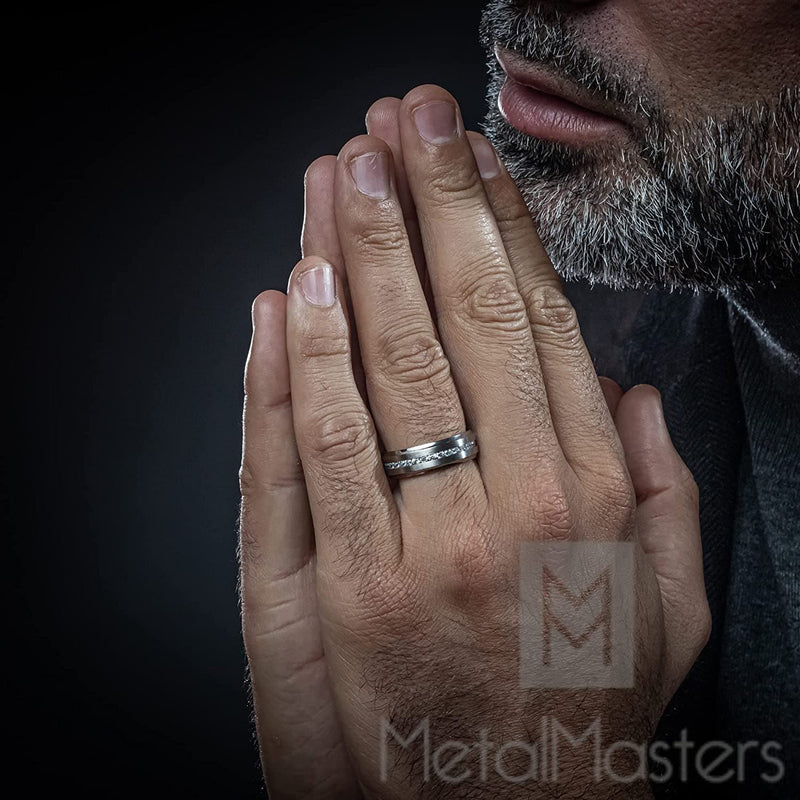 Metal Masters Co. 7MM Men's Eternity Titanium Ring Wedding Band with Cubic Zirconia CZ sizes 5 to 13 - Premium Titanium Rings from Visit the Metal Masters Co. Store - Just $26.99! Shop now at Handbags Specialist Headquarter