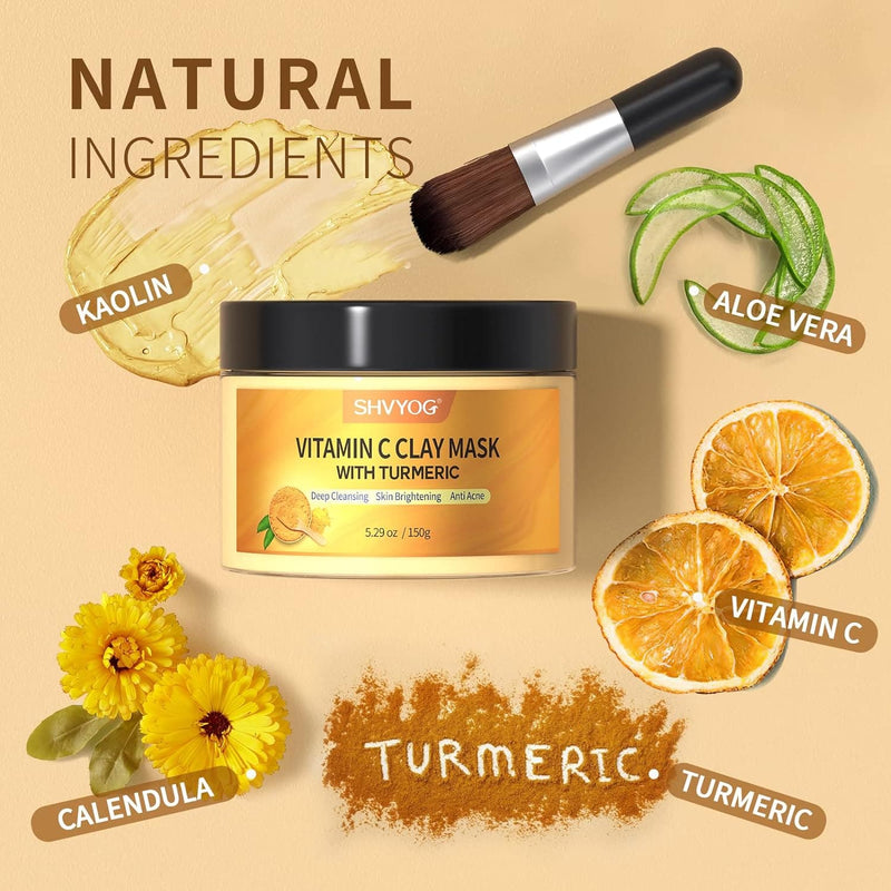 Turmeric Vitamin C Clay Mask, Vitamin C Clay Face Mask with Kaolin Clay and Turmeric for Dark Spots, Dull Skin, Face Masks Skincare Facial Mask for Controlling Oil and Refining Pores 5.29 Oz - Premium Body Mud from Visit the SHVYOG Store - Just $21.58! Shop now at Handbags Specialist Headquarter