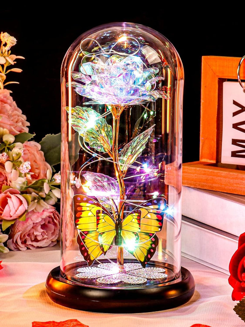 Pusuny Rose in Glass Dome with Butterfly and Heart Crystals, LED Light-Up, 3" Extra-Large, Colorful - Premium Artificial Plants & Flowers from Visit the Pusuny Store - Just $31.99! Shop now at Handbags Specialist Headquarter