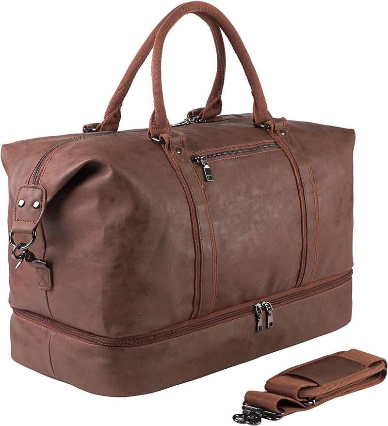 Leather Travel Bag with Shoe Pouch,Weekender Overnight Bag Waterproof Large Carry On Bag Travel Tote Duffel Bag for Men or Women - Premium Travel Duffels from Visit the seyfocnia Store - Just $70.99! Shop now at Handbags Specialist Headquarter